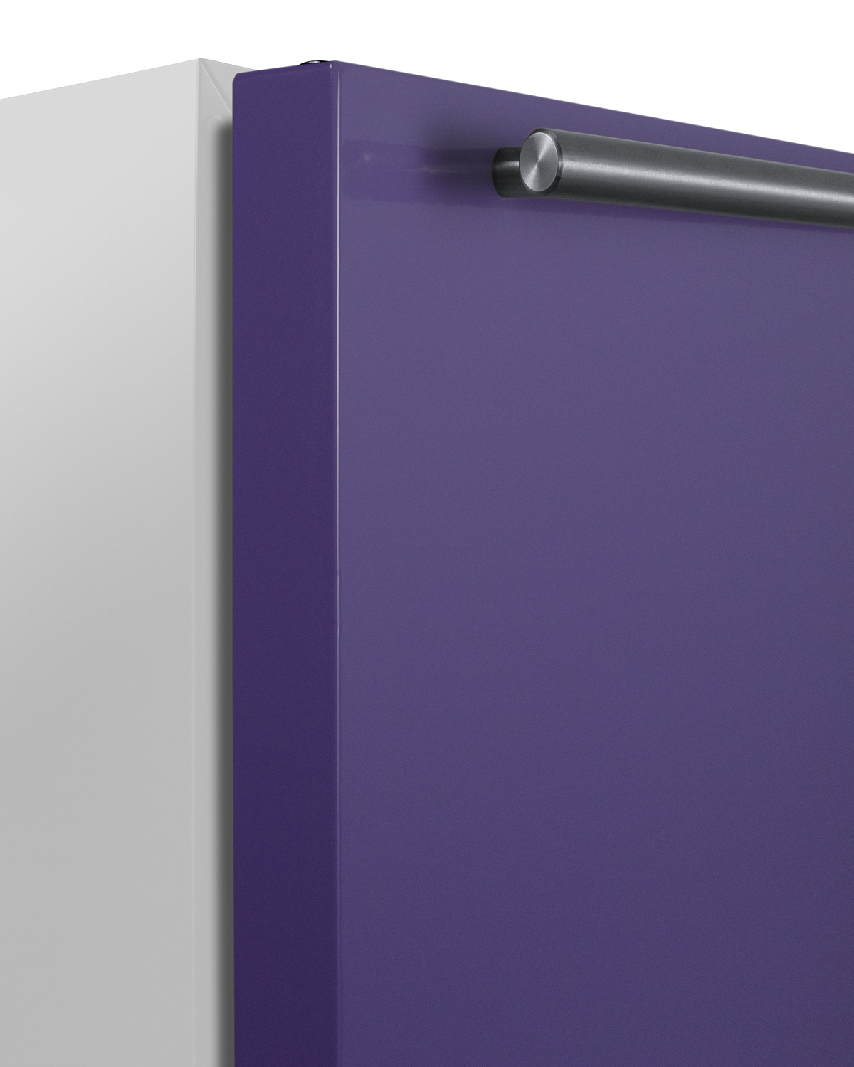 24 in. wide refrigerator-freezer for residential use with a lavender purple door, stainless steel handle, and white cabinet